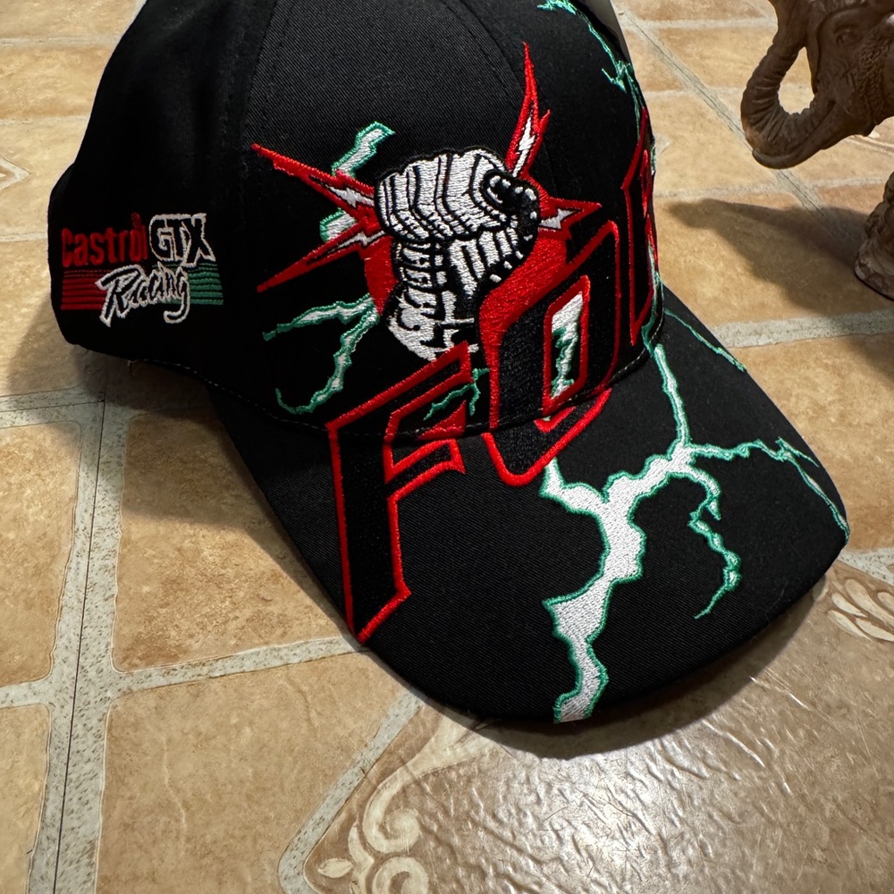 Vintage John Force NHRA Racing Snapback Hat - Lightning Bolt Graphic.